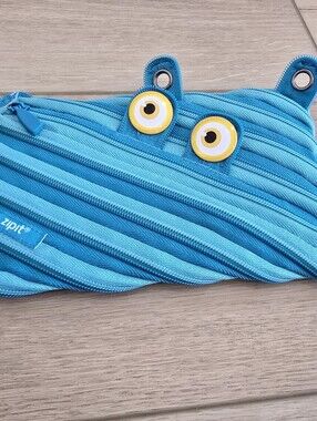Zipit Pencil Pen Pouch Blue Monster Unzips Teeth Children Teen Fun